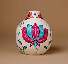 Handcrafted Ceramic Madhubani Fish Lotus Decorative Art Vase